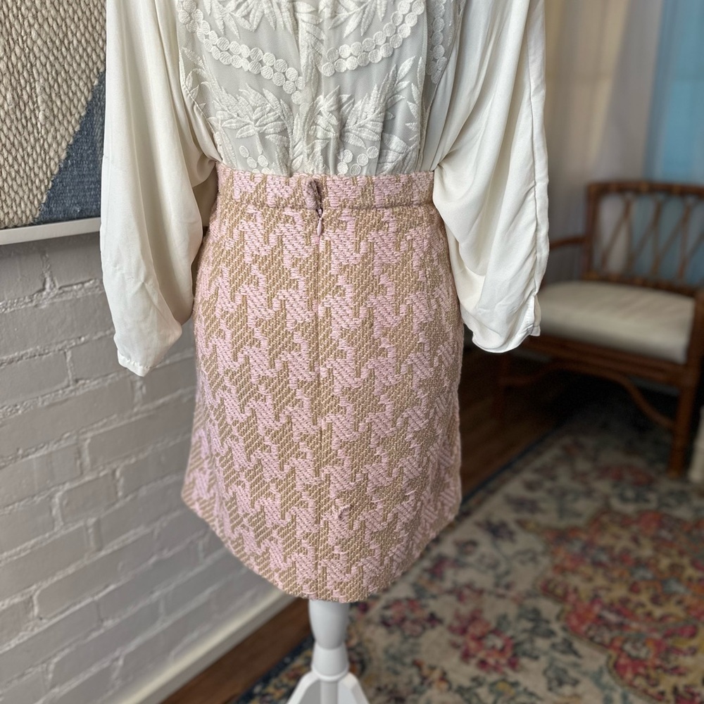 Vintage Peggy Jennings Pink and Gold Houndstooth Tweed Skirt - Picture 9 of 12